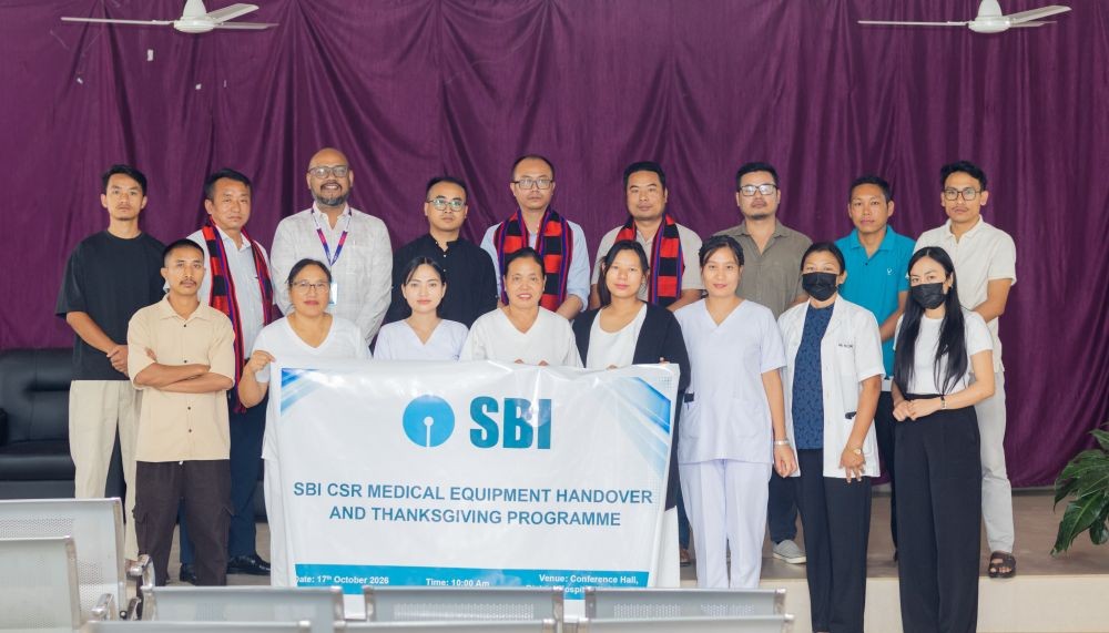Officials pose for a photo during a medical equipment donation programme held at District Hospital Kiphire (DHK) on October 17.